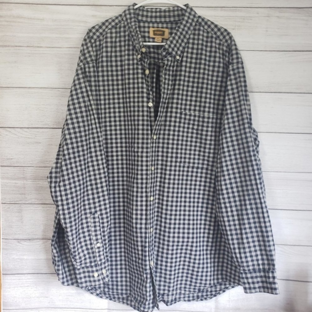 6/$30 Foundry 3xlt navy plaid button down shirt